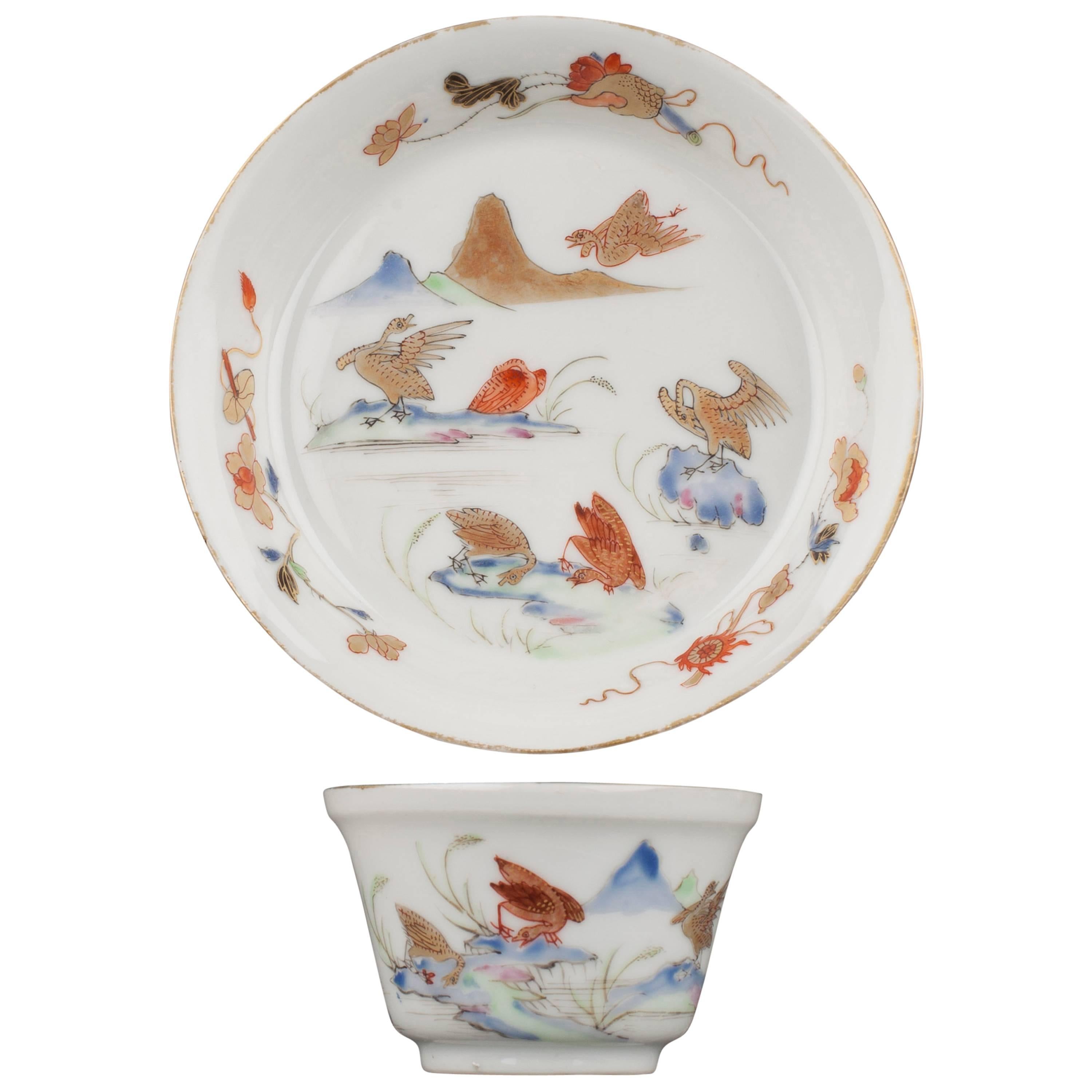 Chinese Semi Egg-Shell Porcelain Tea Bowl and Saucer, 18th Century For Sale