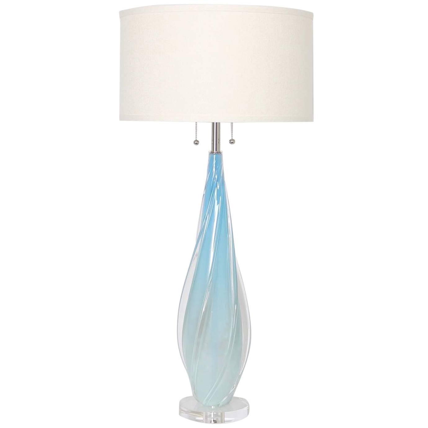 Opaline with Blue in Degrade Murano Glass Lamp by Seguso