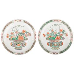 Chinese Porcelain Famille Verte Saucer Dishes, Flowers, 17th Century