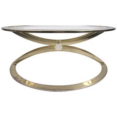 Retro Mid-Century Modern Brass and Glass Circular Coffee Table