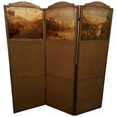 19th Century Italian Three-Fold Screen with Orientalist Paintings