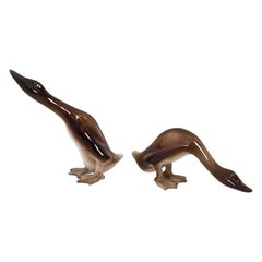 Vintage Pair of Airbrushed Ceramic Ducks Decorative Objects by Ugo Zaccagnini, Italy