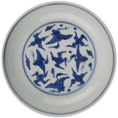 Chinese Ming Underglaze Blue, 16th Century Dish, Cranes