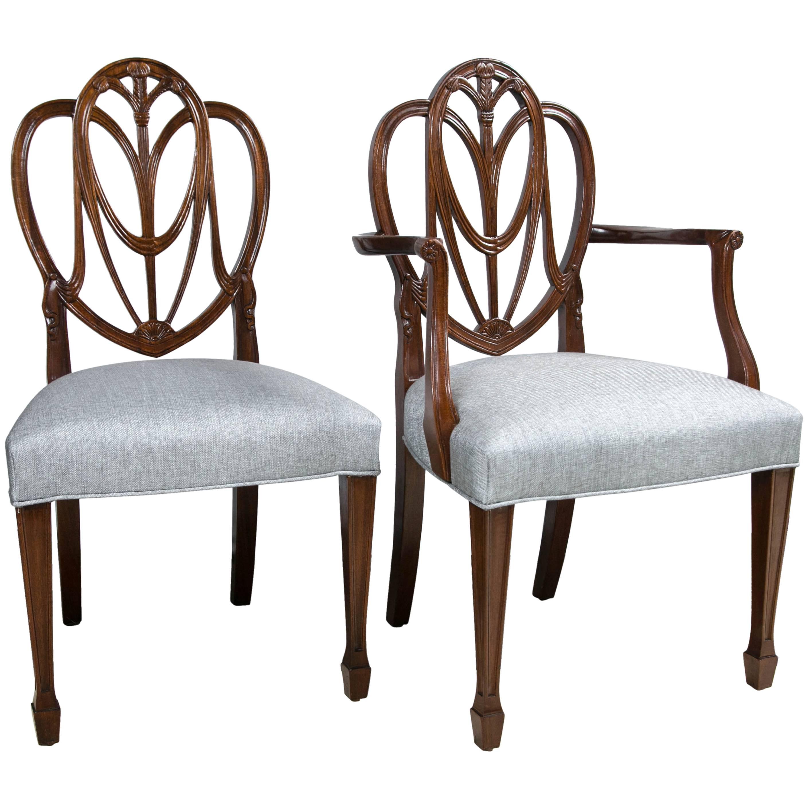 Set of Ten Mahogany Hepplewhite Style Dining Chairs