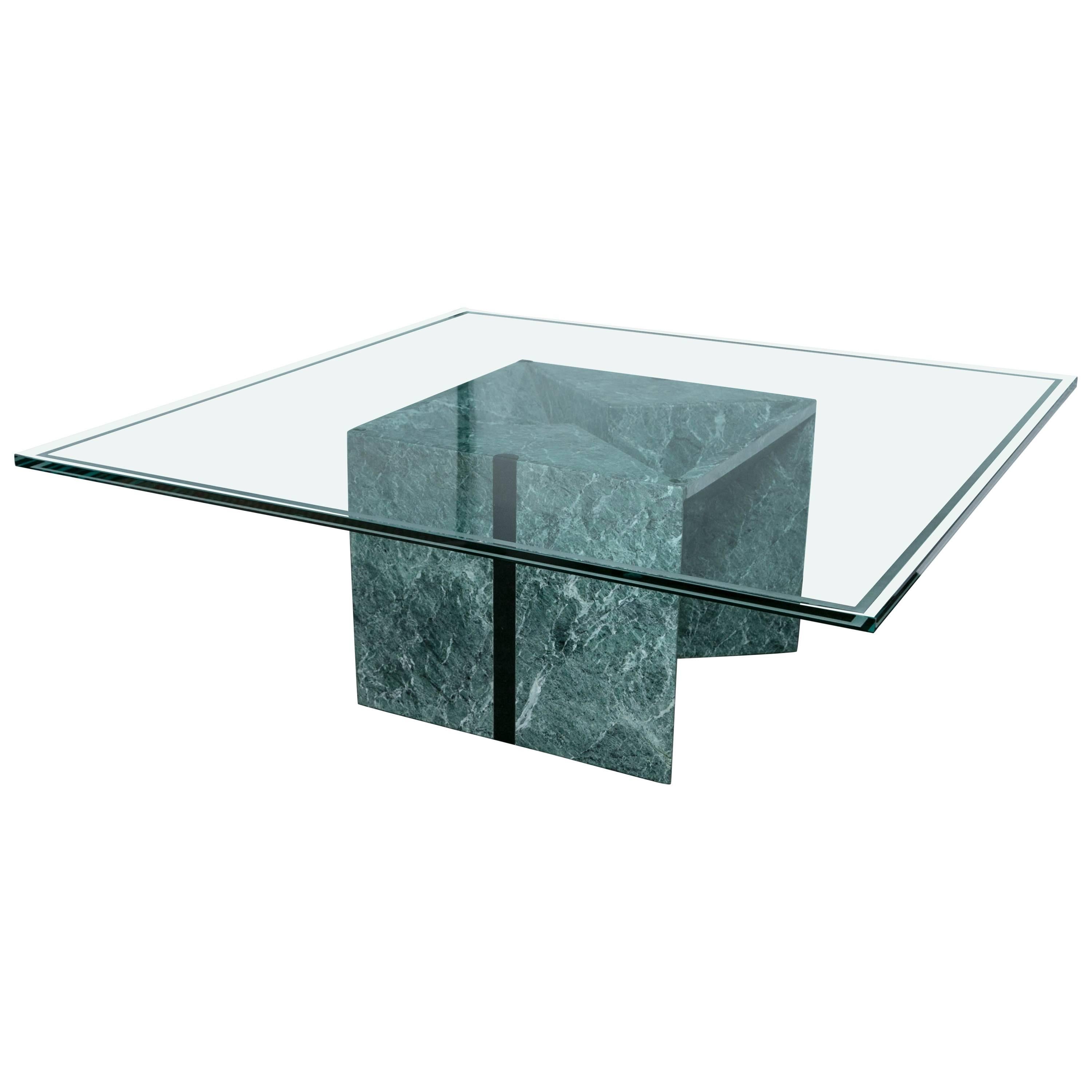 Glass and Marble Coffee Table For Sale