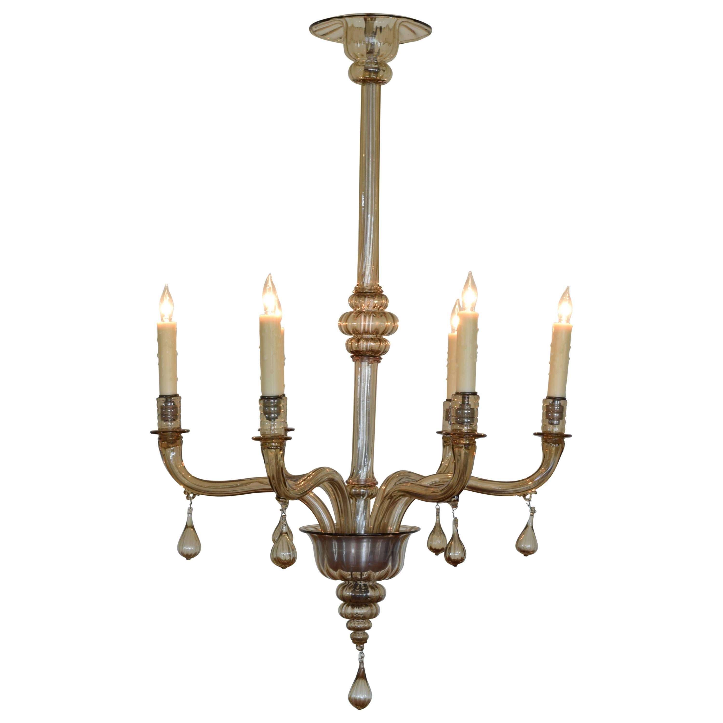 Italian Murano Glass Six-Light Chandelier, Second Quarter of the 20th Century