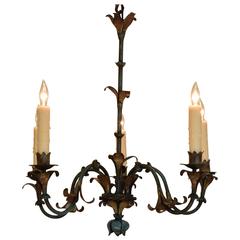 Italian Rococo Style Painted Iron Five-Light Chandelier, Early 20th Century