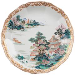 Chinese Porcelain Famille Rose Saucer Dish, Mountains, Landscape, Pagodas