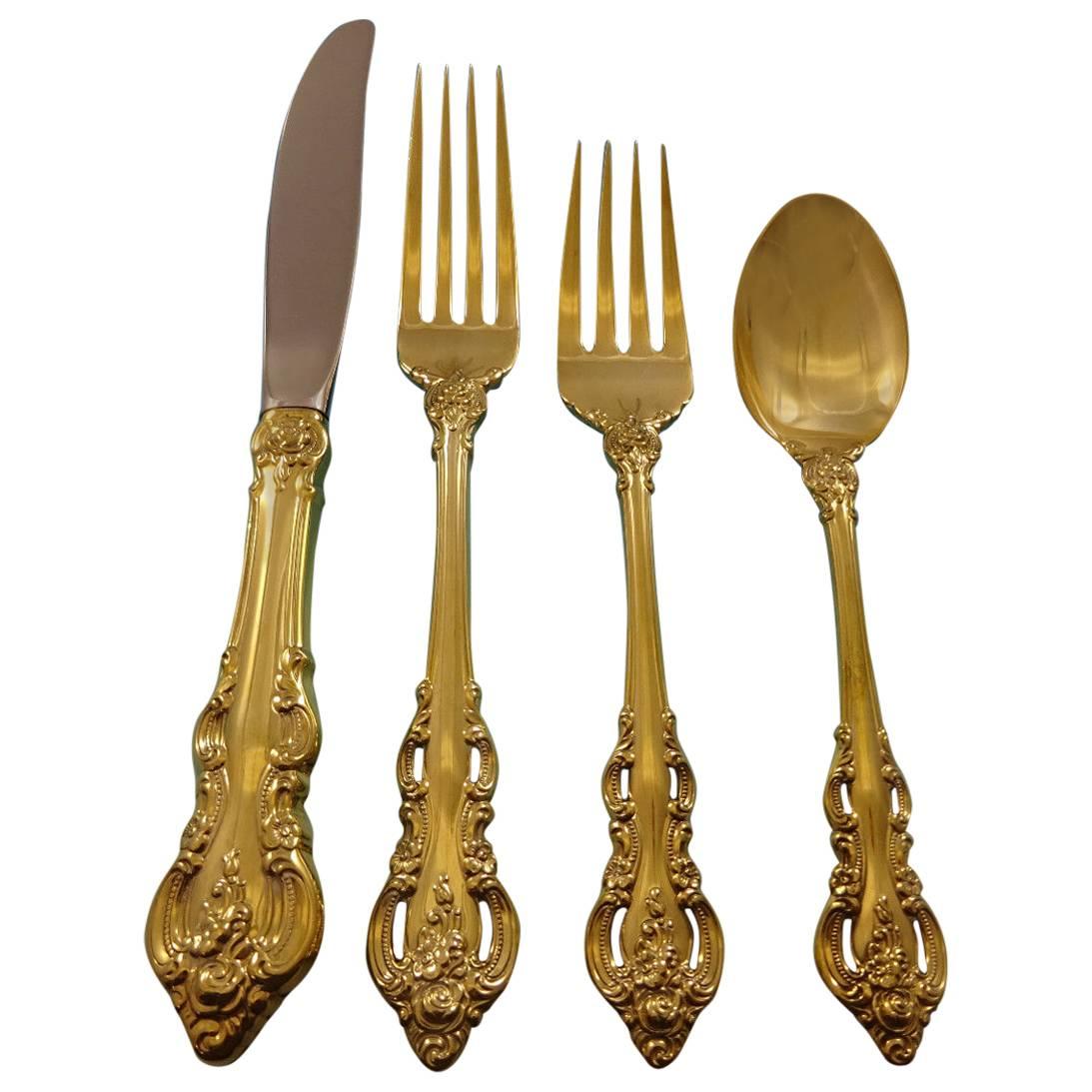 El Grandee by Towle Sterling Silver Flatware Service, 12 Set Vermeil Gold 48 Pcs For Sale