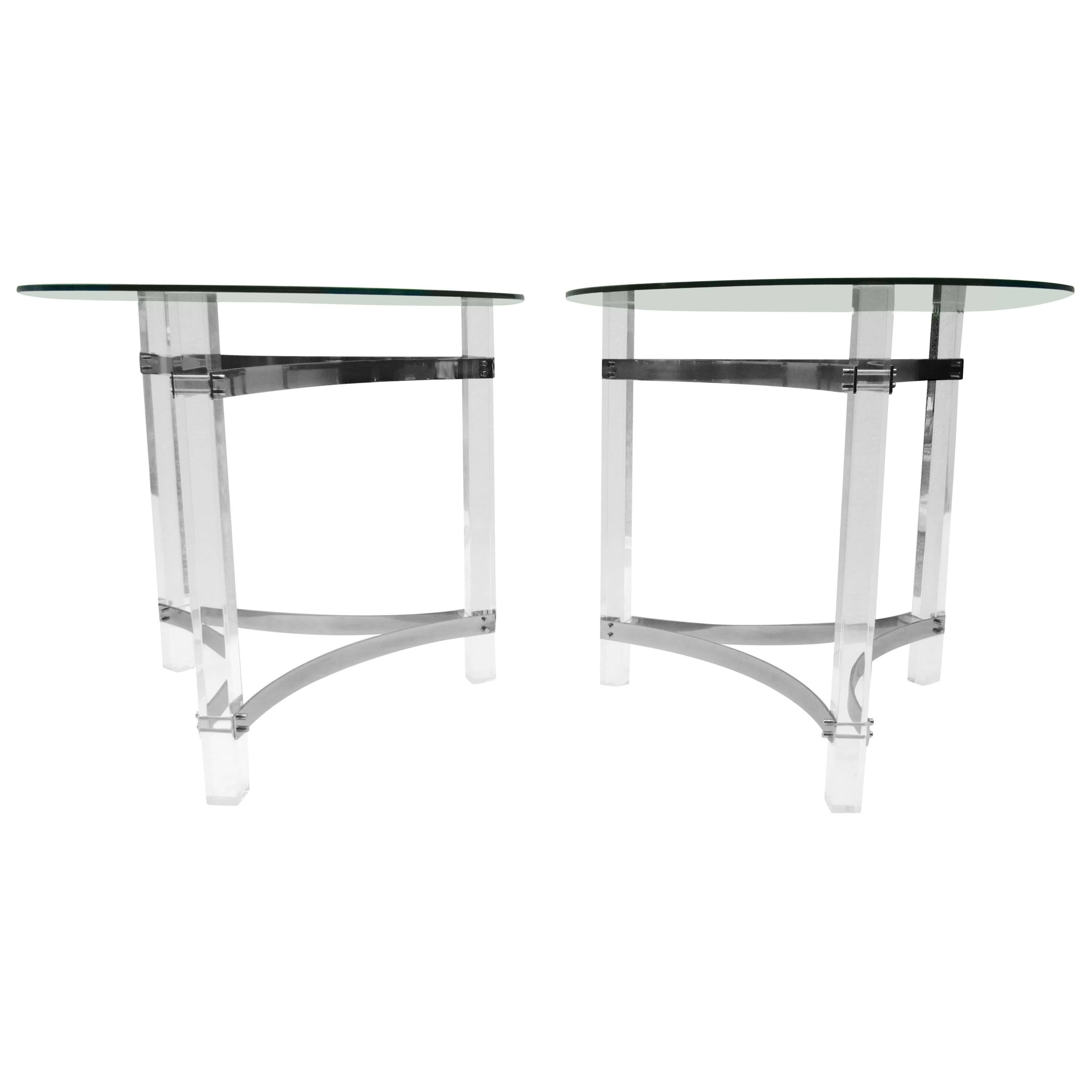 Pair of Lucite and Chrome Side Tables