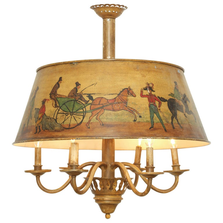Original Edwardian SixLight Chandelier with HandPainted Vellum