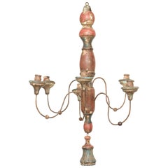 Antique Tuscan Wood Carved Hand-Painted Chandelier