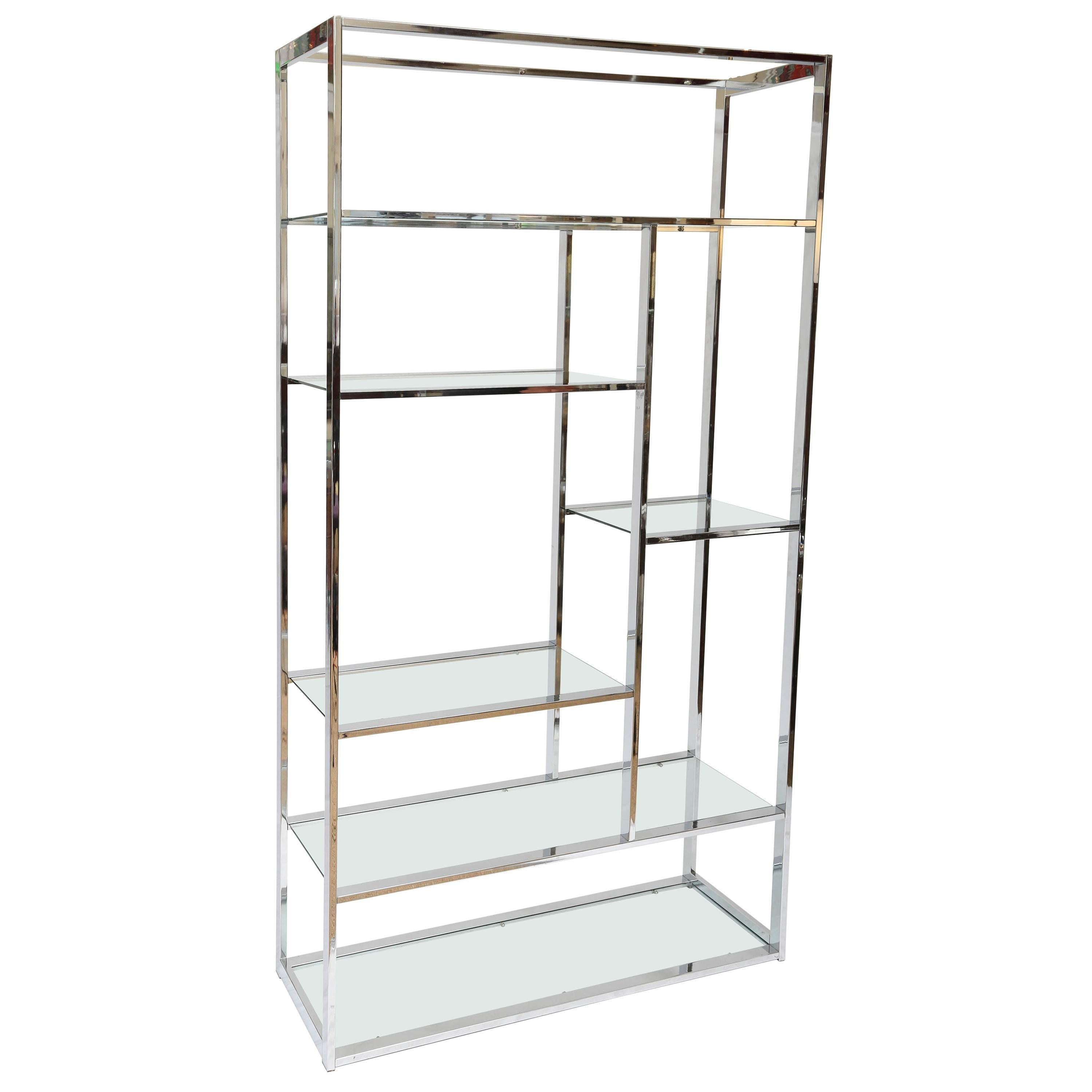 Milo Baughman Style Chrome and Glass Etagere Mid-Century Modern