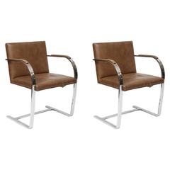 Pair of Ludwig Mies van der Rohe Flat Bar Brno Chairs by Knoll