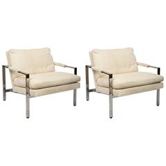 Milo Baughman for Thayer Coggin Mid-Century Modern Pair of Chrome Lounge Chairs