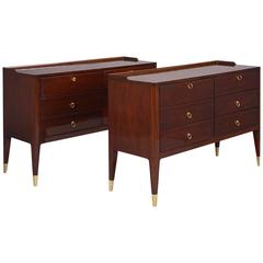 Elegant Pair of 1950s, Six Drawered Cabinets in the Style of Paolo Buffa