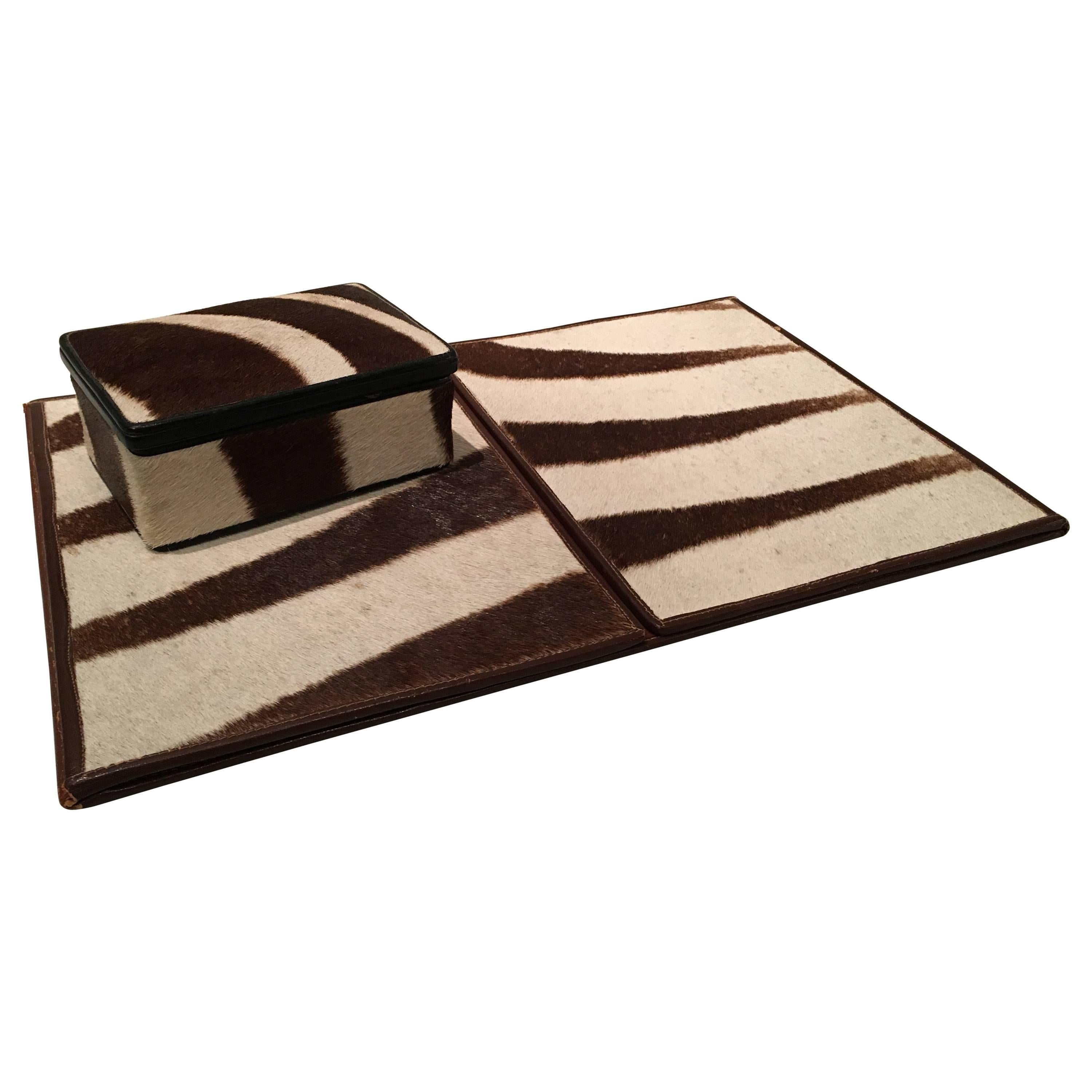 Luxurious Vintage Zebra Hide Desk Set