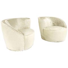 Vladimir Kagan Nautilus Chairs in Ivory Brazilian Cowhide