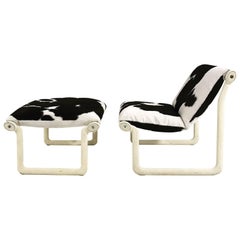 Chaise et repose-pieds Morrison & Hannah pour Knoll en cuir de vache brésilien noir et blanc