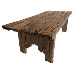 Large Scale Primitive Modern Elm Wood Table