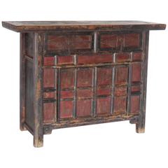 18th Century Antique Chinese Red and Black Painted Cabinet