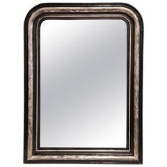 19th Century French Louis Philippe Silver Leaf 
Black Mirror with Flower Motif