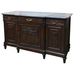 19th Century French Neoclassical Louis XVI Walnut Step-Front Marble-Top Buffet 3
