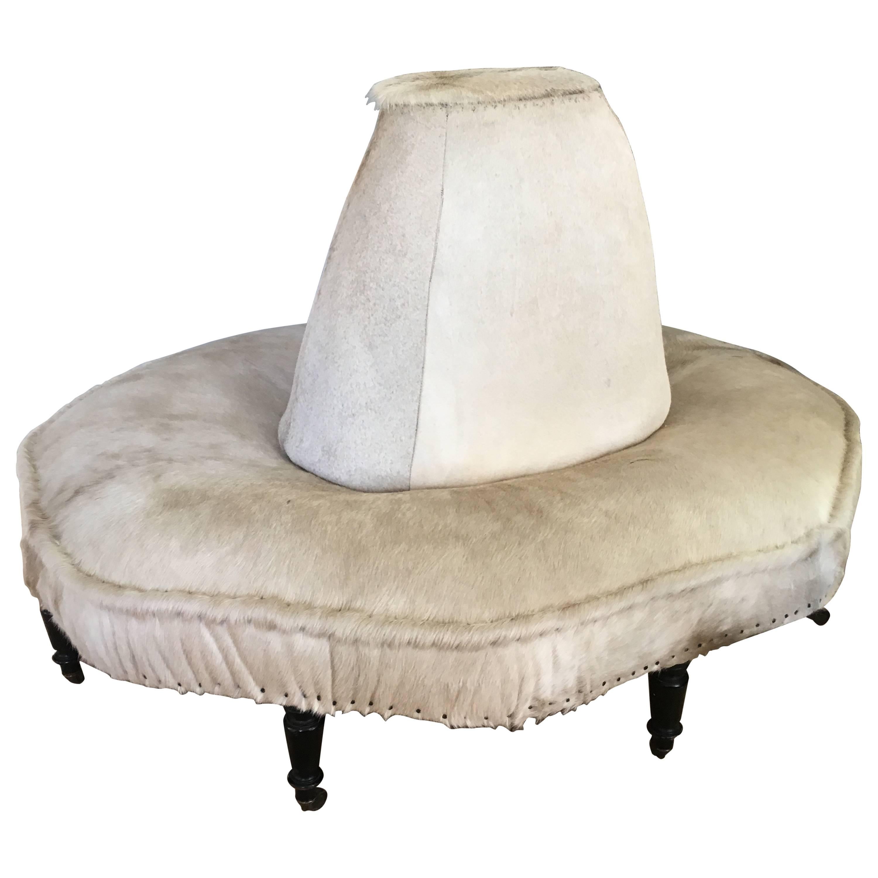 French Victorian Carousel Settee in White Cow Hide