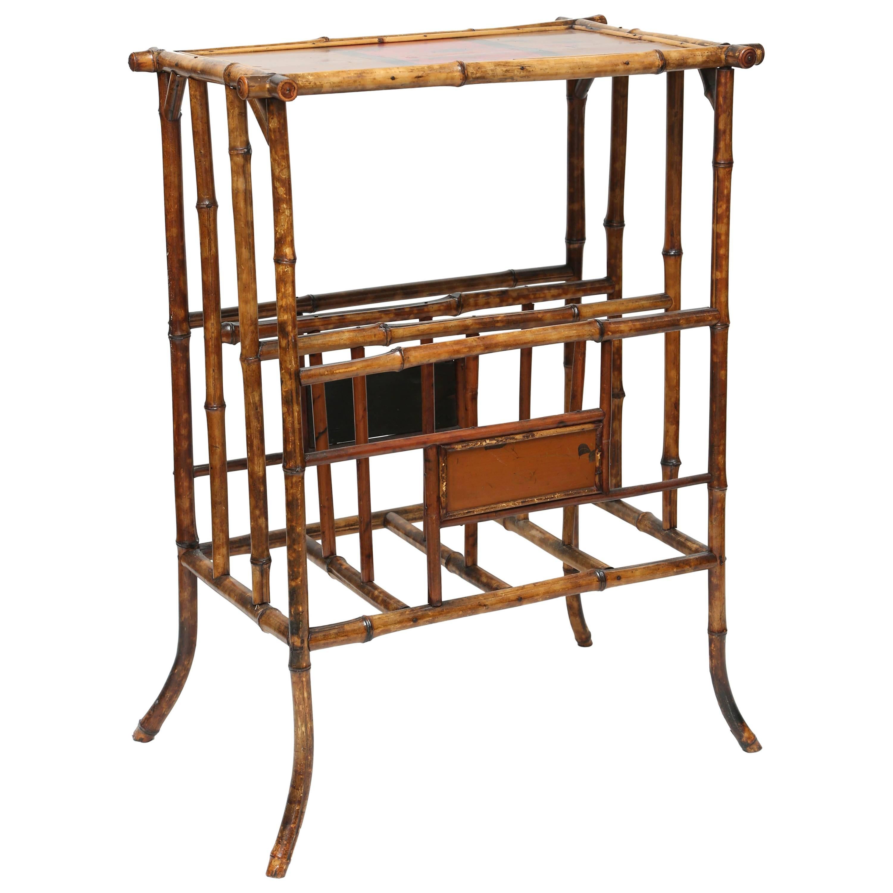 19th Century English Bamboo Magazine Rack with Tabletop For Sale