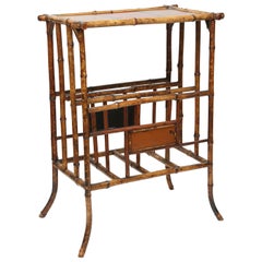 19th Century English Bamboo Magazine Rack with Tabletop