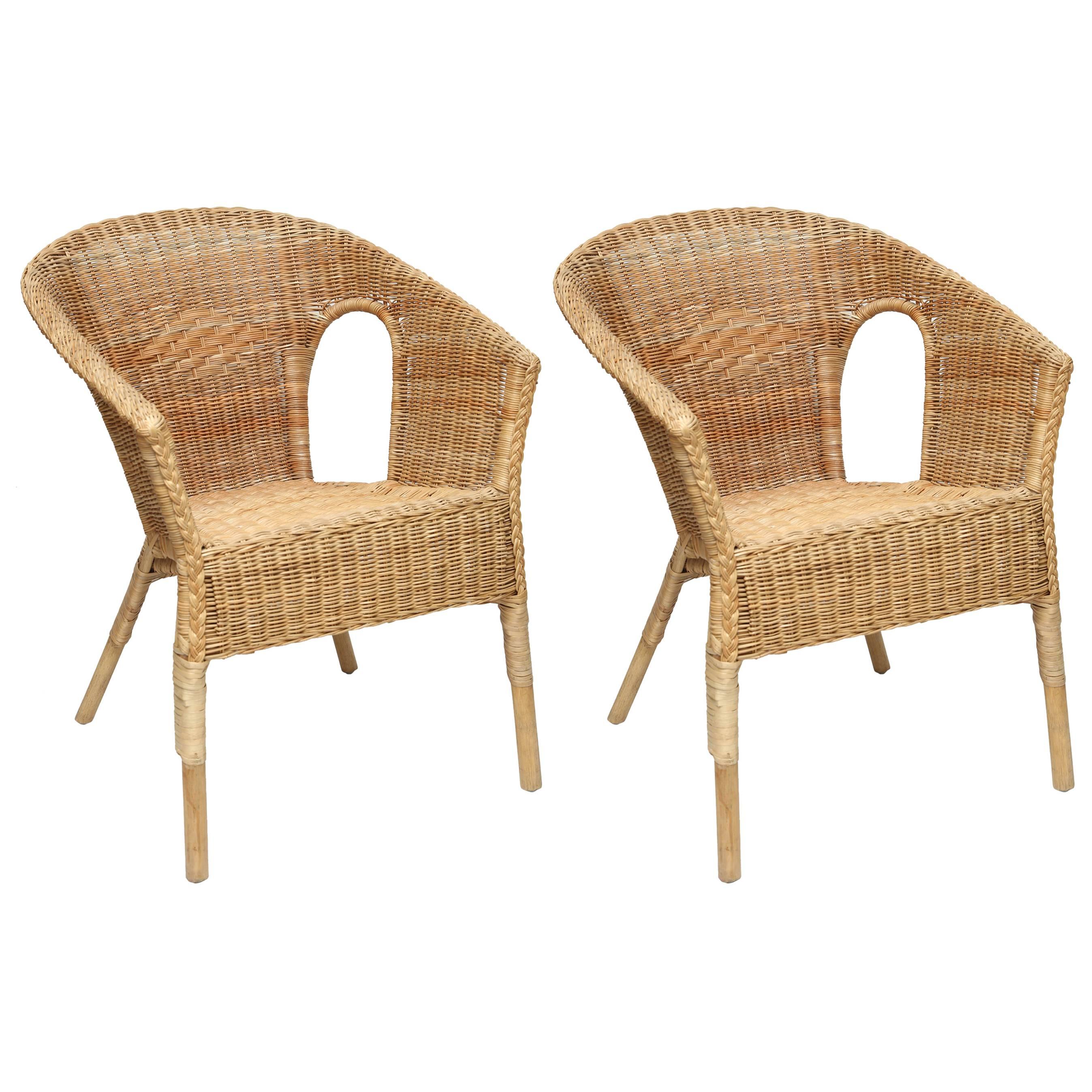 Great Pair of French Vintage Rattan Armchairs