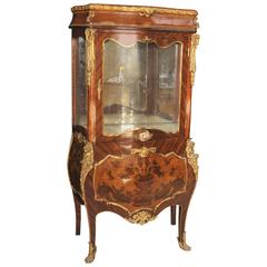 Antique French Empire Glass Display Cabinet Bijouterie Marquetry Inlay, 1900