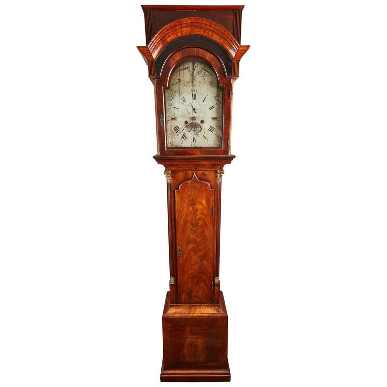 18th Century Mahogany English Flat Top Grandfather Clock by John
