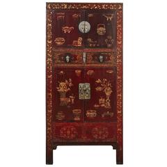 18th Century Oxblood Chinese Chinoiserie Lacquered Cabinet