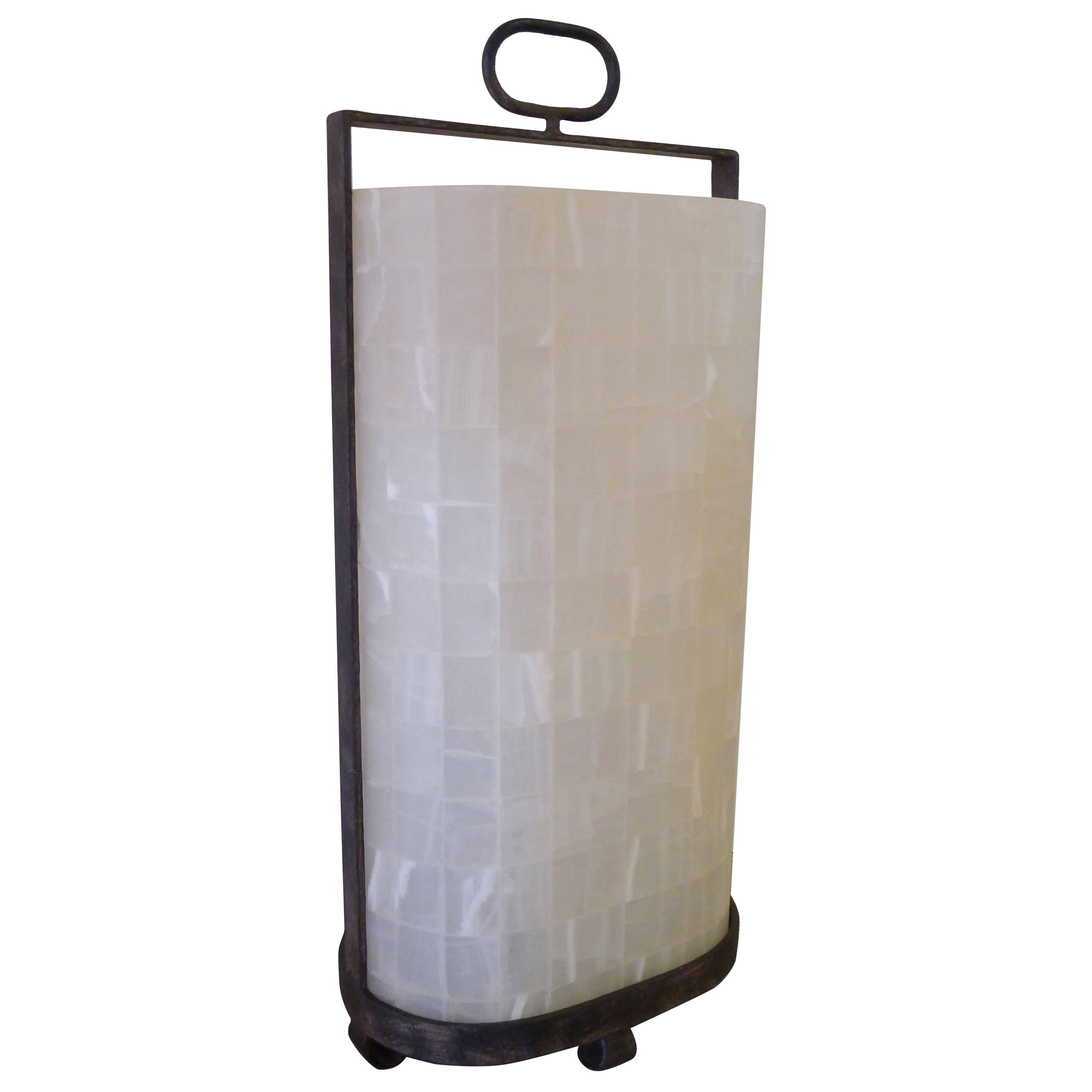 Quartz and Iron Lantern Style Tall Table Lamp or Accent Floor Lamp For Sale