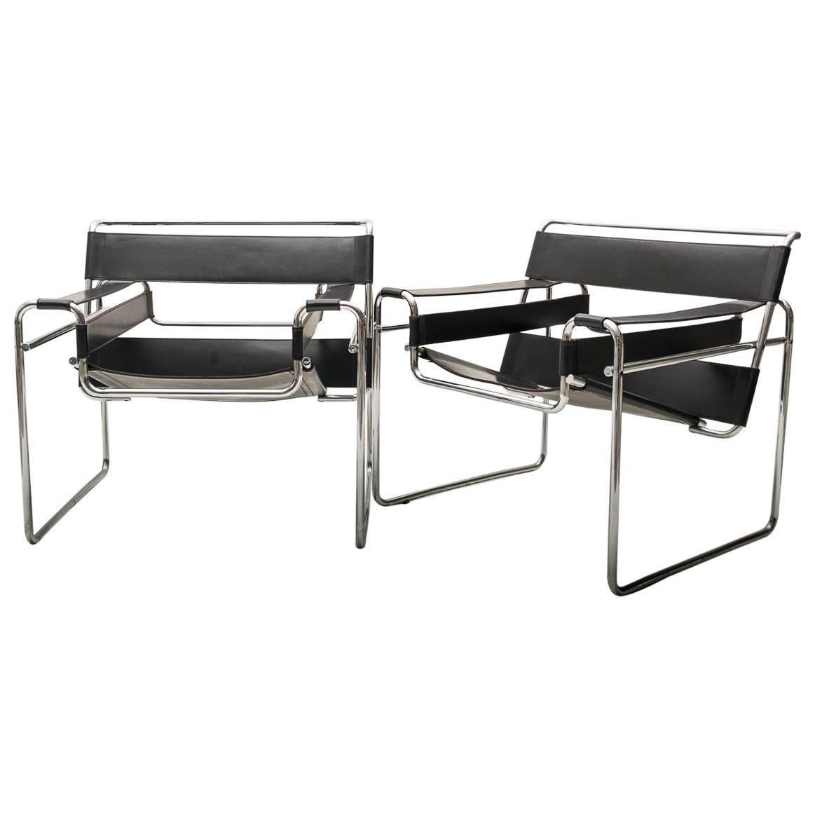 Pair of Armchairs Wassily by Marcel Breuer for Gavina