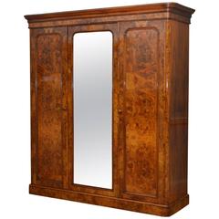 Antique Fine Victorian Burr Walnut Three-Door Wardrobe