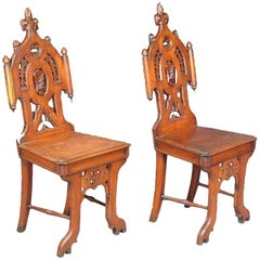 Used Four Gothic Revival Oak Hall Chairs