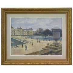 Vintage Impressionistic Style Painting of Le Jardin des Tuileries, Paris, France
