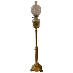 Mid-19th Century Brass Rise and Fall Standard Oil Lamp