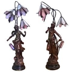 Antique Pair of Late 19th Century French Spelter Figurines by Auguste Moreau