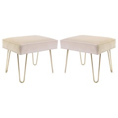 Petite Brass Hairpin Ottomans in Oyster Velvet by Montage