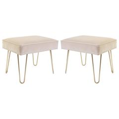 Petite Brass Hairpin Ottomans in Oyster Velvet by Montage 2