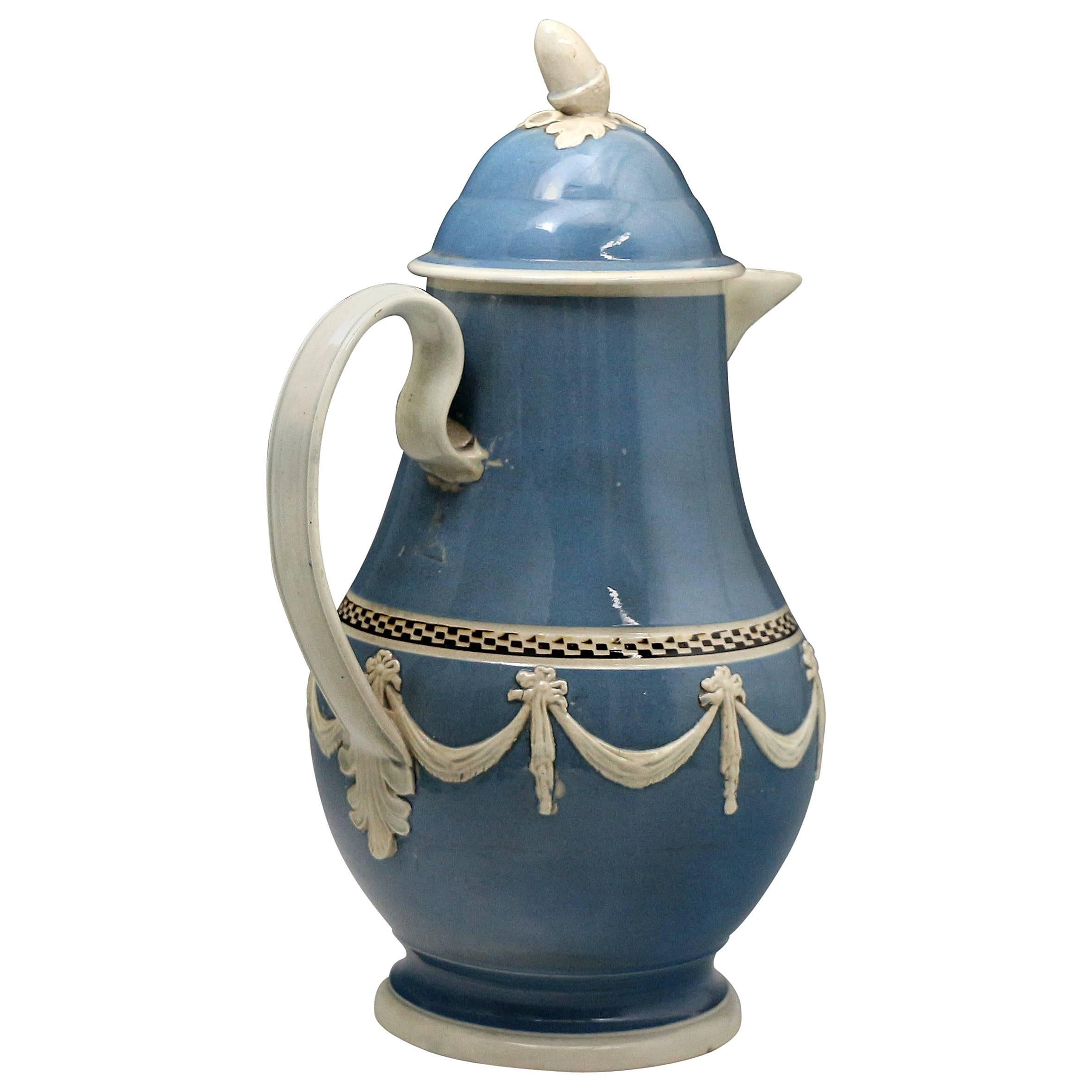 Antique Mocha Type Pottery Coffee Pot Slip Decorated Leeds Pottery England