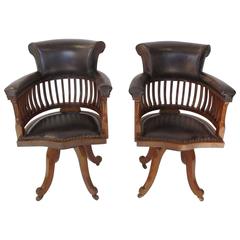 Antique Pair of 19th Century Mahogany Revolving Desk Chairs