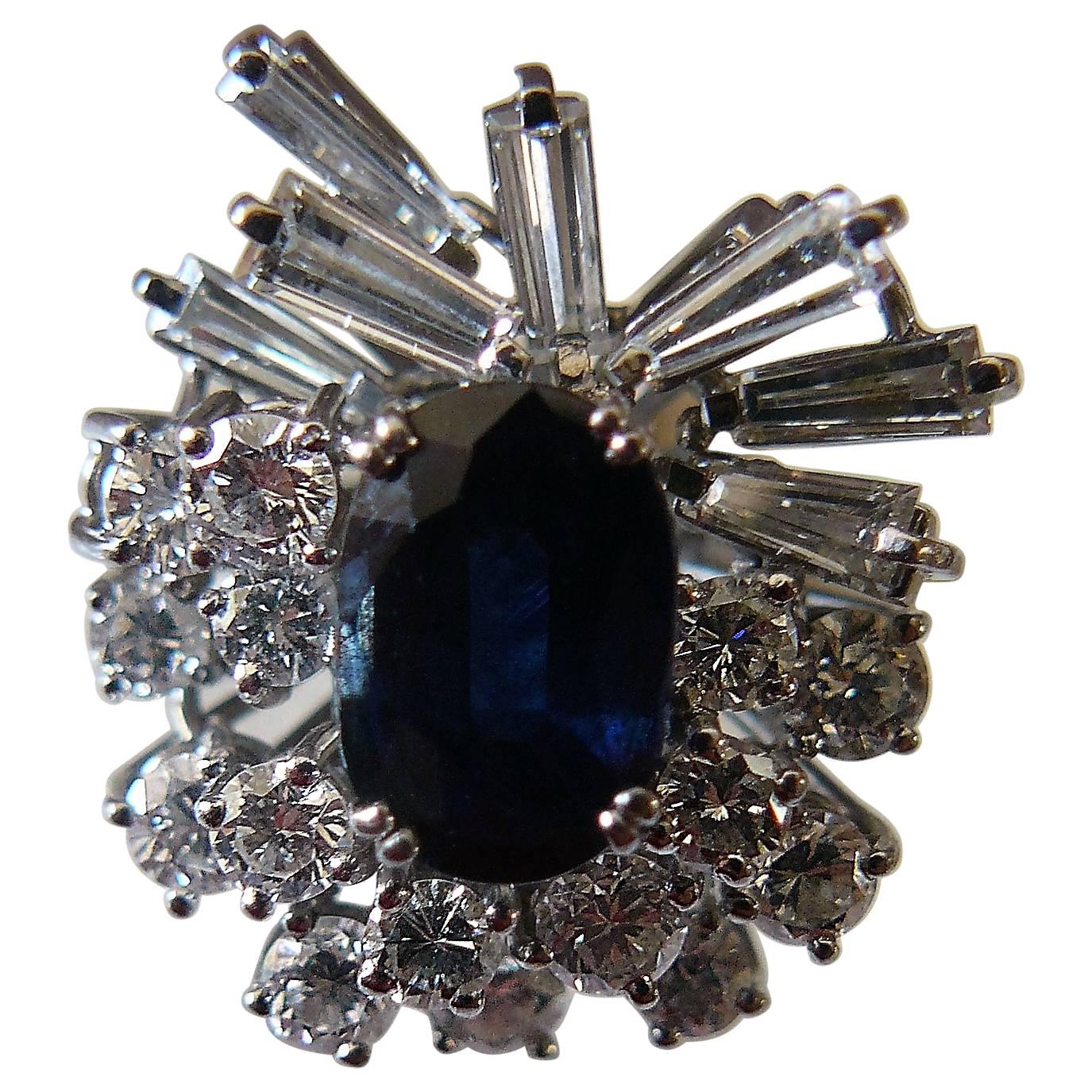 1970s Sapphire and Diamond White Gold Ring For Sale