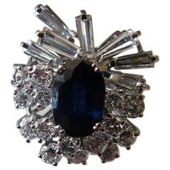 1970s Sapphire and Diamond White Gold Ring