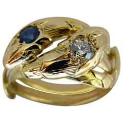 Early 20th Century French Art Nouveau Sapphire and Diamond Gold Ring