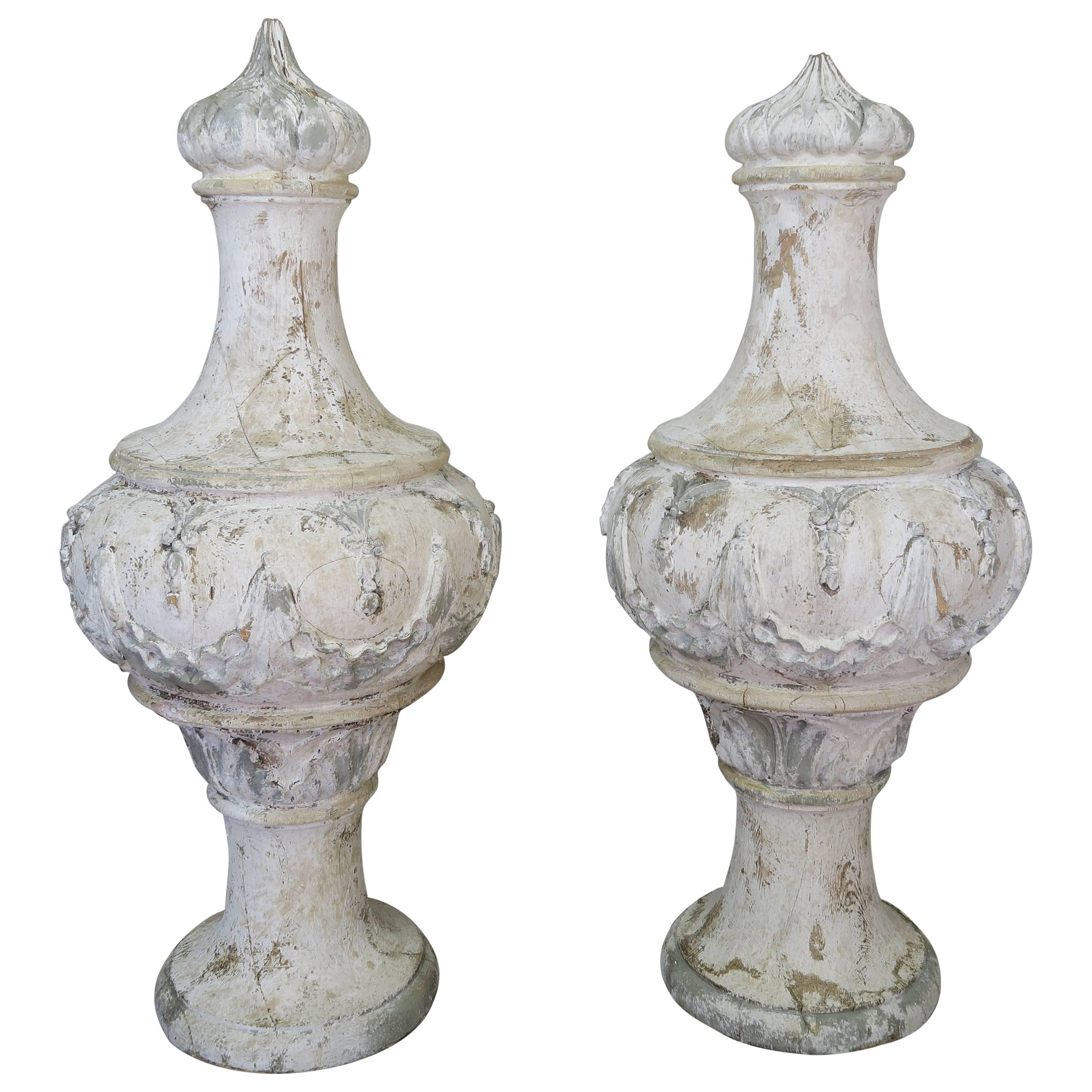 Pair of Monumental French Wood Finials