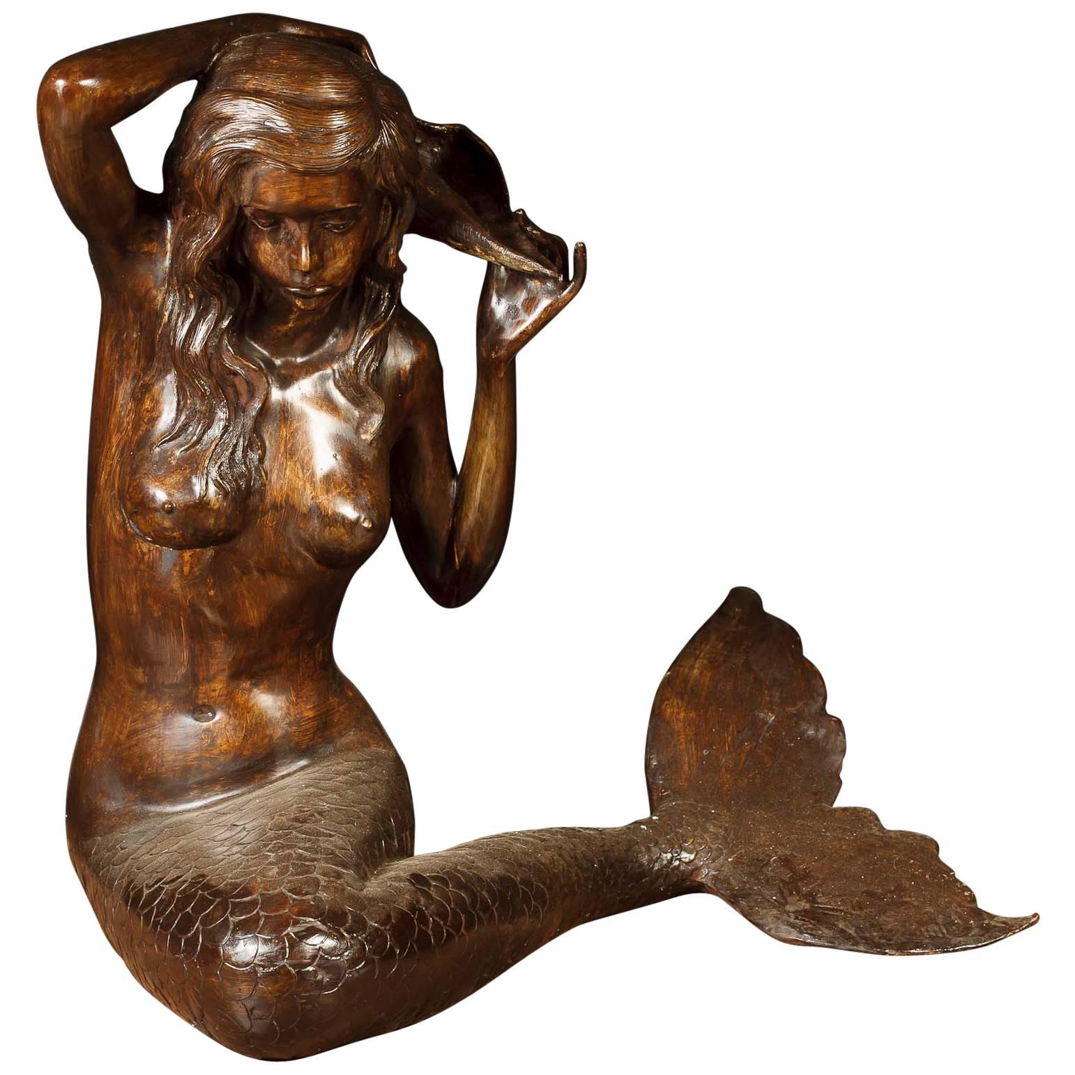 Bronze Mermaid Fountain Garden Statue Siren Female Figurine For Sale
